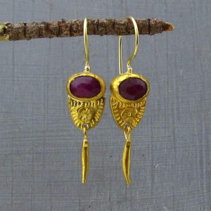 Handmade Ruby 24k gold dangle earrings