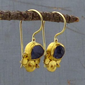 Rough Tanzanite 24k gold earrings