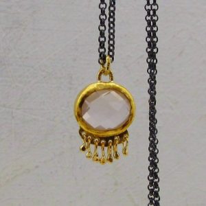 Handmade 24 karat gold Rose Quartz pendant & silver necklace