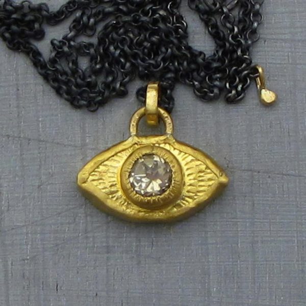 Citrine Evil Eye 24k gold pendant