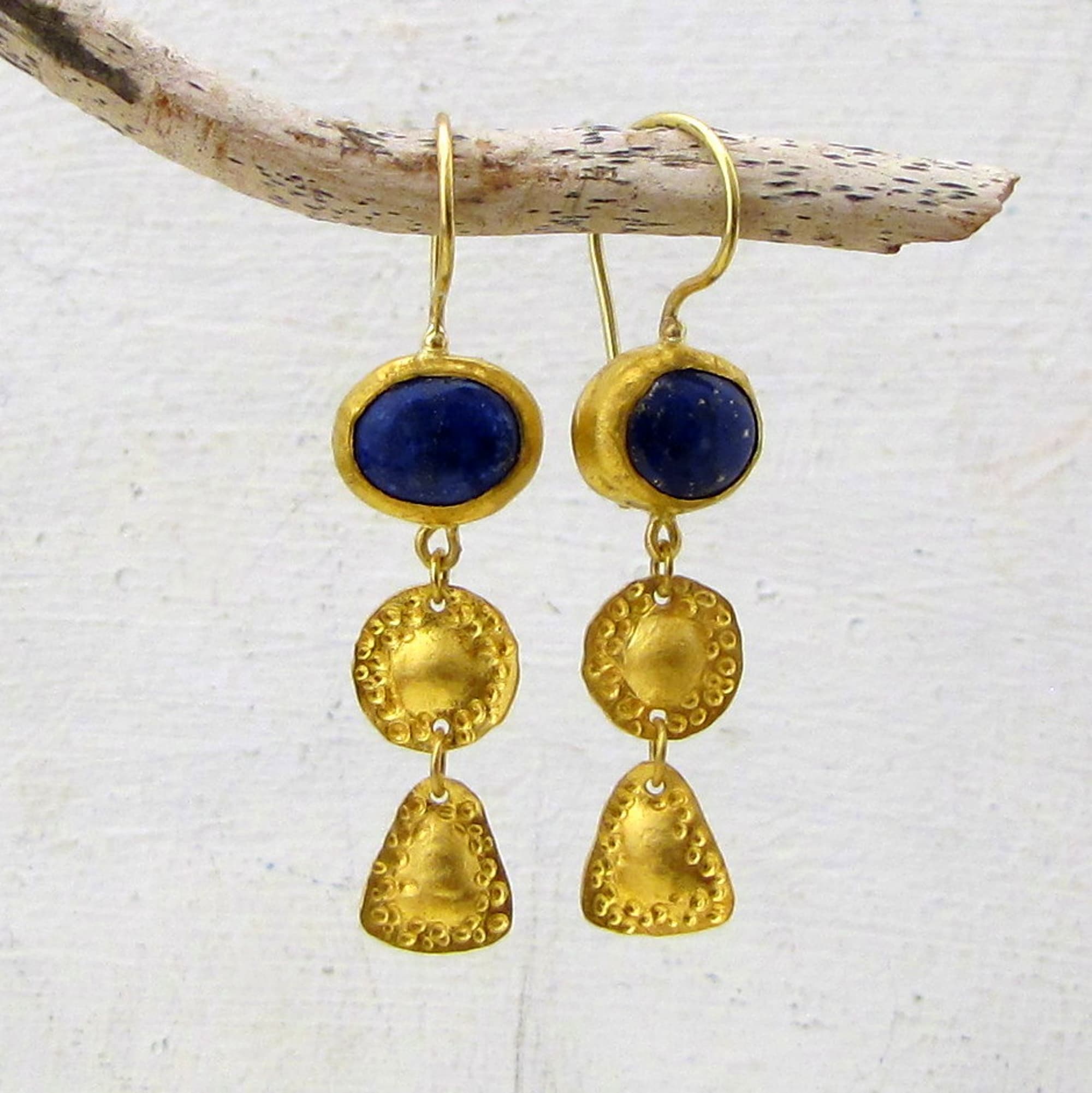 One-of-a-kind Lapis Lazuli 24k gold earrings