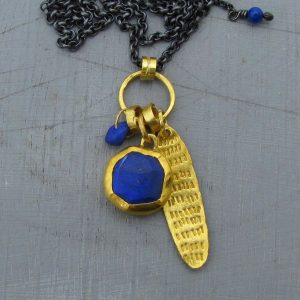 Lapis Lazuli 24k gold pendant on a silver chain