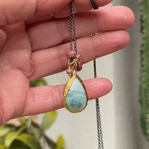 Ocean Jasper Thalite 24k gold pendant necklace