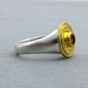 Ancient style Pink Tourmaline 24k gold ring