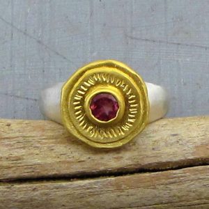 Ancient style Pink Tourmaline 24k gold ring