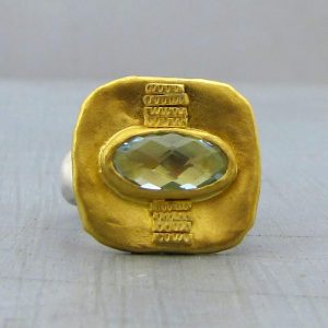 Square Blue Topaz 24k gold ring