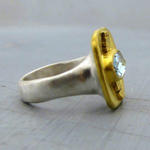 Square Blue Topaz 24k gold ring