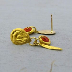 Coral 24k gold dangle studs