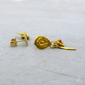 Coral 24k gold dangle studs