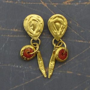 Coral 24k gold dangle studs