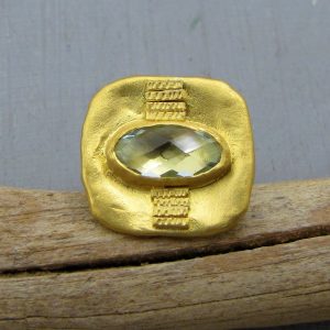 Square Blue Topaz 24k gold ring