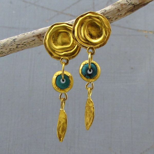 Turquoise 24k Gold studs earrings