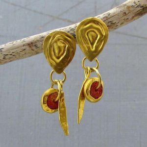 Coral 24k gold dangle studs