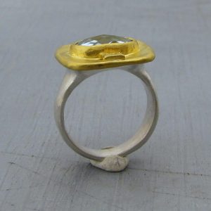 Square Blue Topaz 24k gold ring