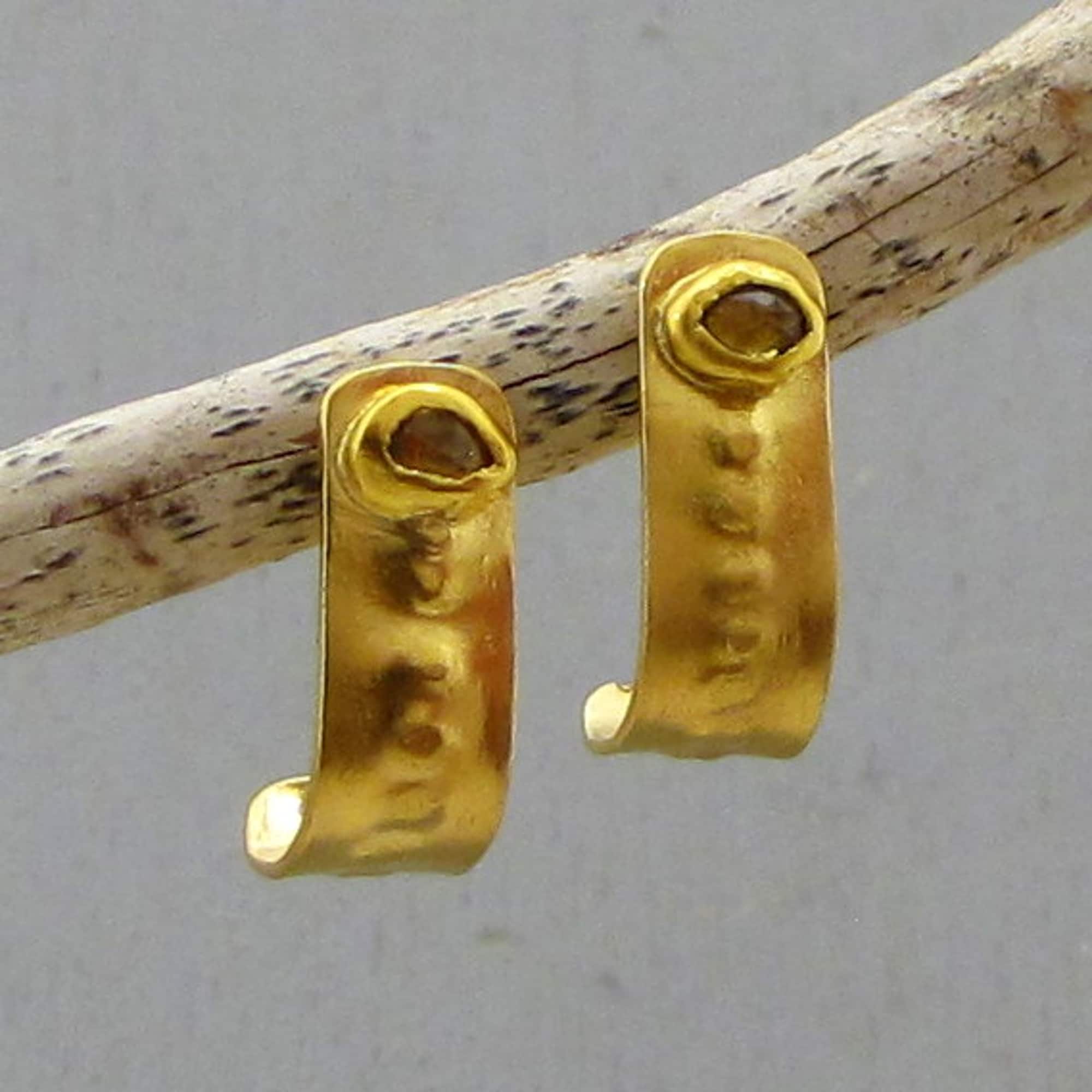 Yellow Sapphire half hoop 22k studs