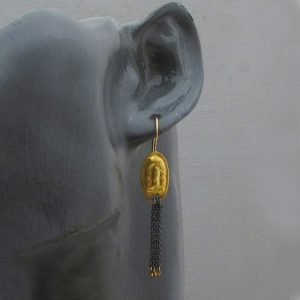 Oval 22k gold earrings with silver chains