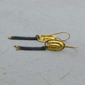 Oval 22k gold earrings with silver chains