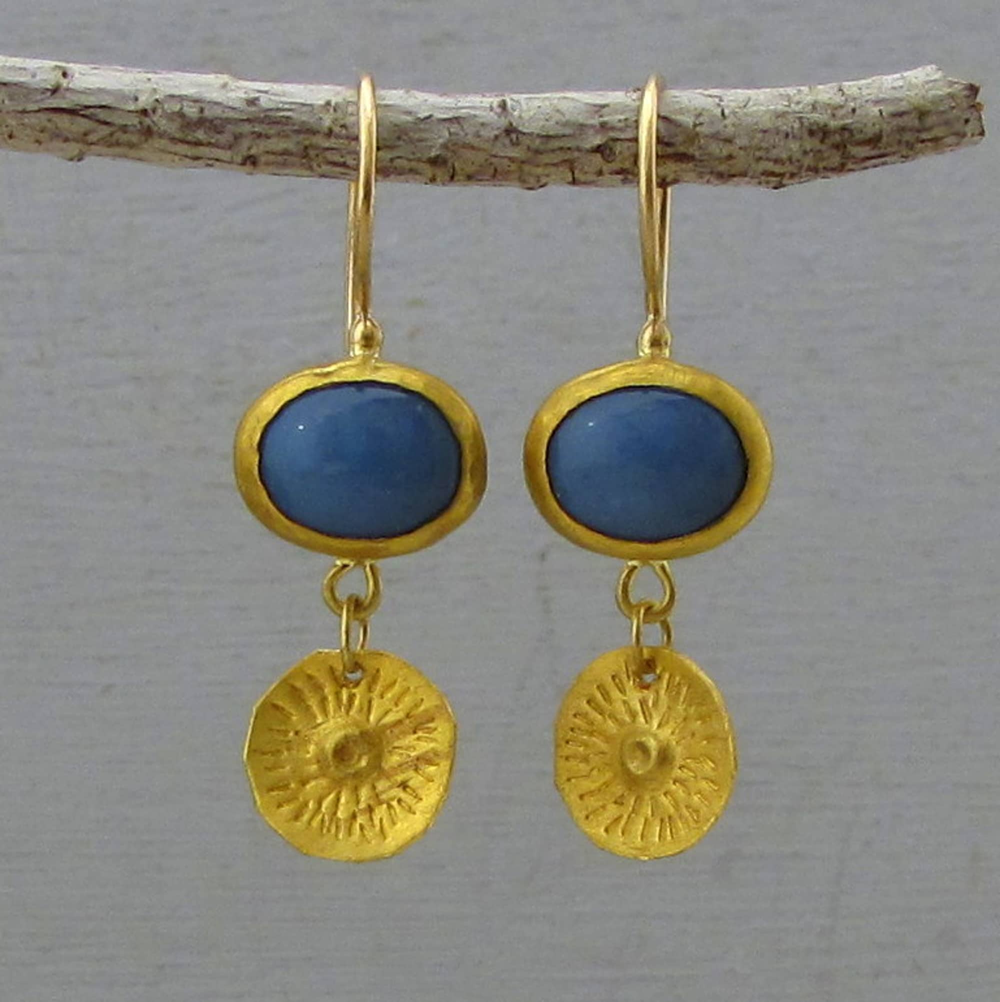 Blue Opal 24 karat earrings