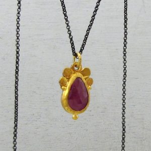 Pink Sapphire 24 karat gold pendant