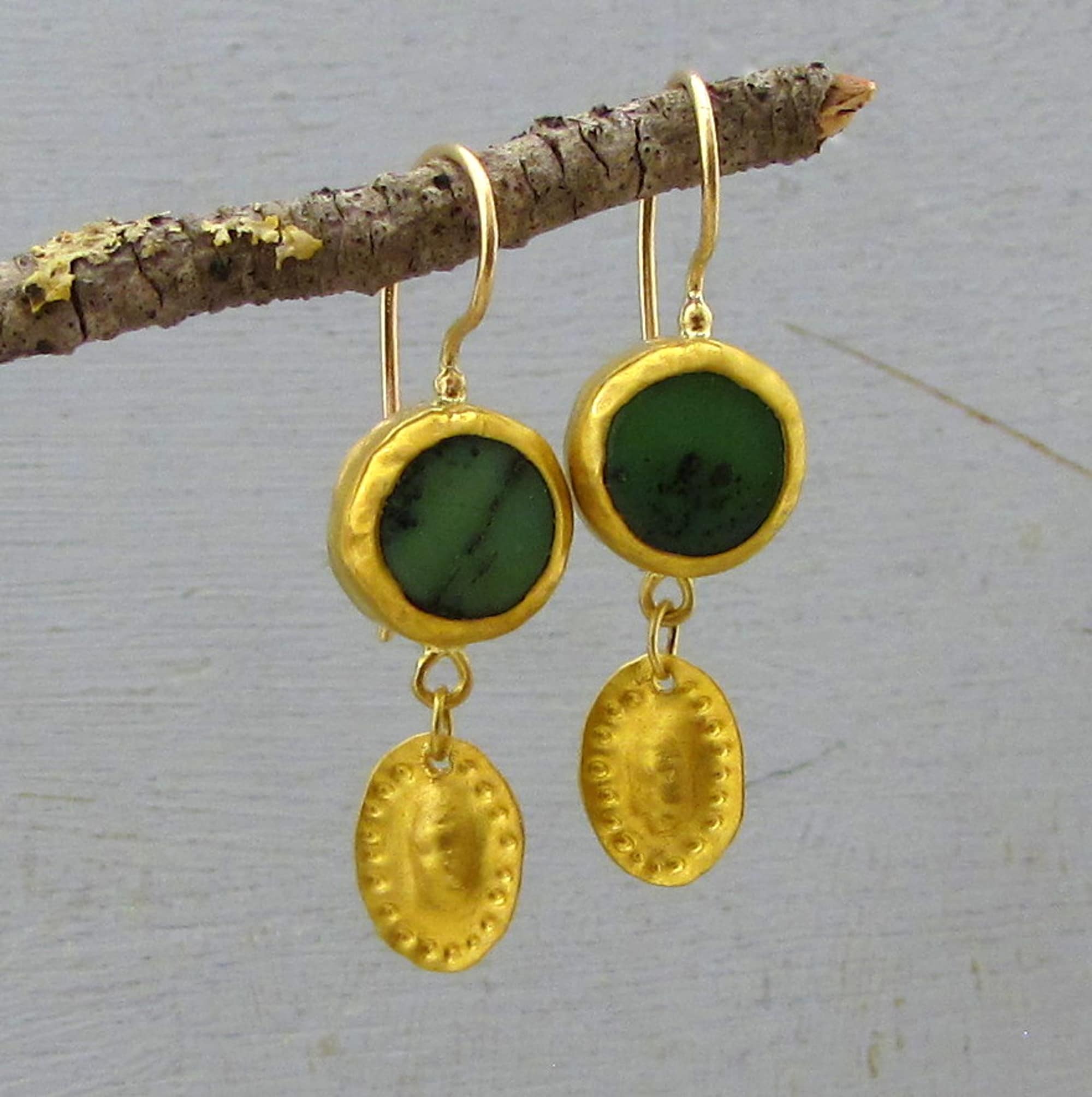 Chrysoprase 24k Gold Earrings