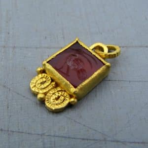 Spirals Agate Intaglio 24k gold pendant