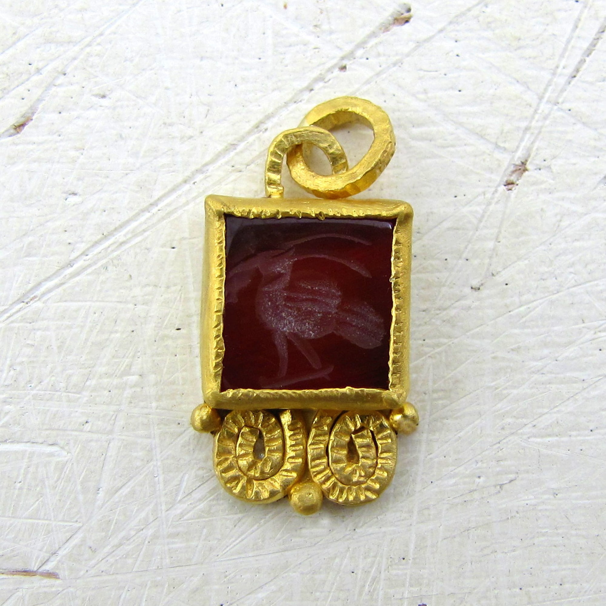 Spirals Agate Intaglio 24k gold pendant