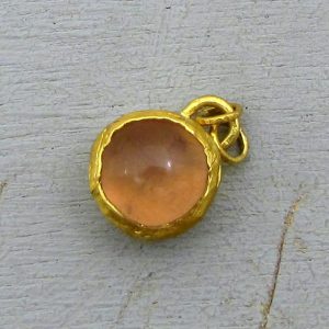 Round Rose Quartz 24k gold pendant