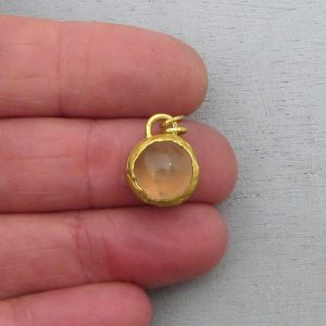 Round Rose Quartz 24k gold pendant