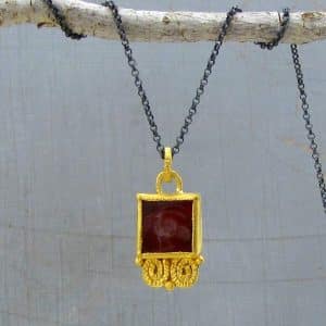 Spirals Agate Intaglio 24k gold pendant