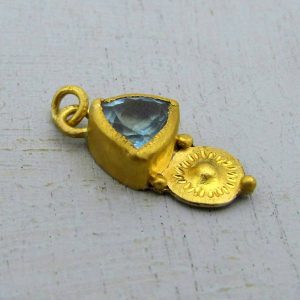 Blue Topaz 24k gold pendant