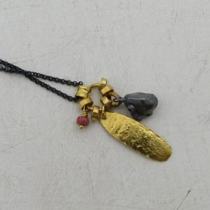 Thulite silver and 24k Gold face necklace