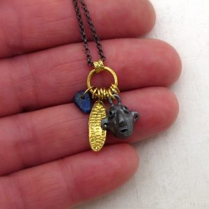 Lapis Lazuli, silver and 24k Gold face necklace