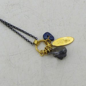 Lapis Lazuli, silver and 24k Gold face necklace