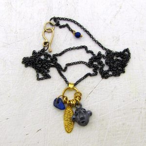 Lapis Lazuli, silver and 24k Gold face necklace