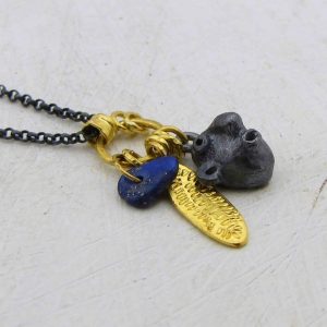 Lapis Lazuli, silver and 24k Gold face necklace