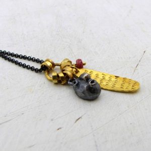 Thulite silver and 24k Gold face necklace