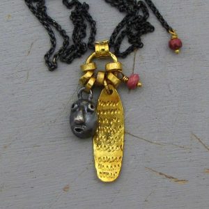 Thulite silver and 24k Gold face necklace