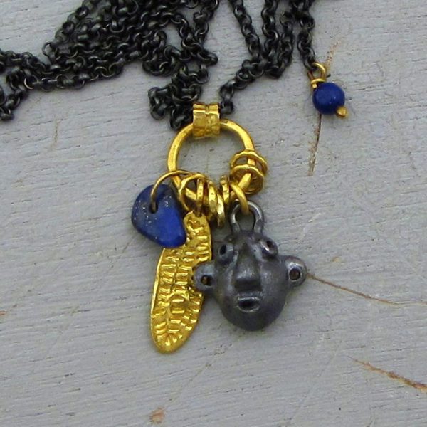 Lapis Lazuli, silver and 24k Gold face necklace