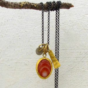 Red Sardonyx 24k gold necklace