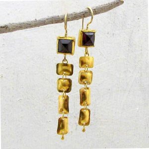 Long Garnet dangle 22k gold earrings