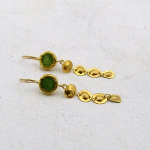 Long Lemon Jade dangle 22k gold earrings