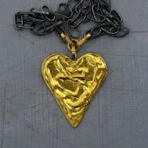 24k gold Heart and silver necklace