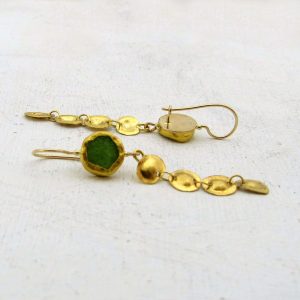 Long Lemon Jade dangle 22k gold earrings