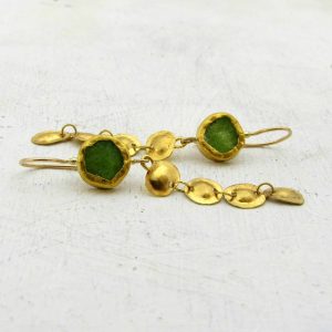 Long Lemon Jade dangle 22k gold earrings