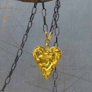 24k gold Heart and silver necklace