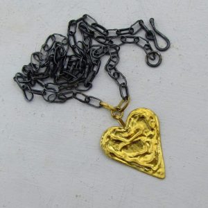 24k gold Heart and silver necklace