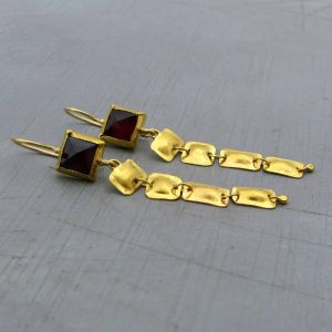 Long Garnet dangle 22k gold earrings