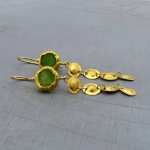 Long Lemon Jade dangle 22k gold earrings