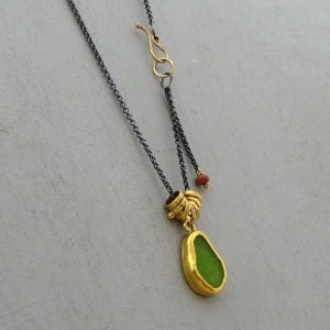 Raw Jade 24k gold pendant necklace