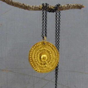 Handmade 24k solid gold round pendant